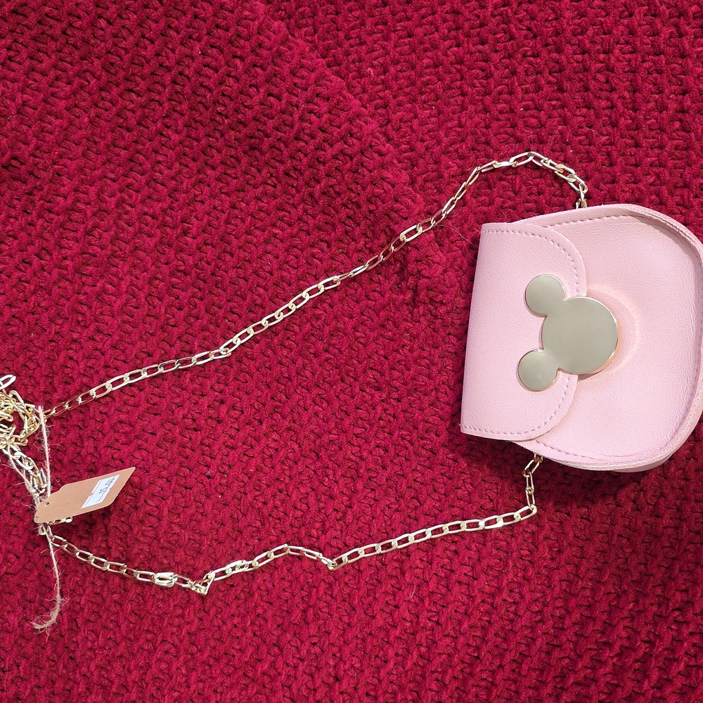 Crossbody Pink with Silver Minnie Mouse Logo 4x4 Inches